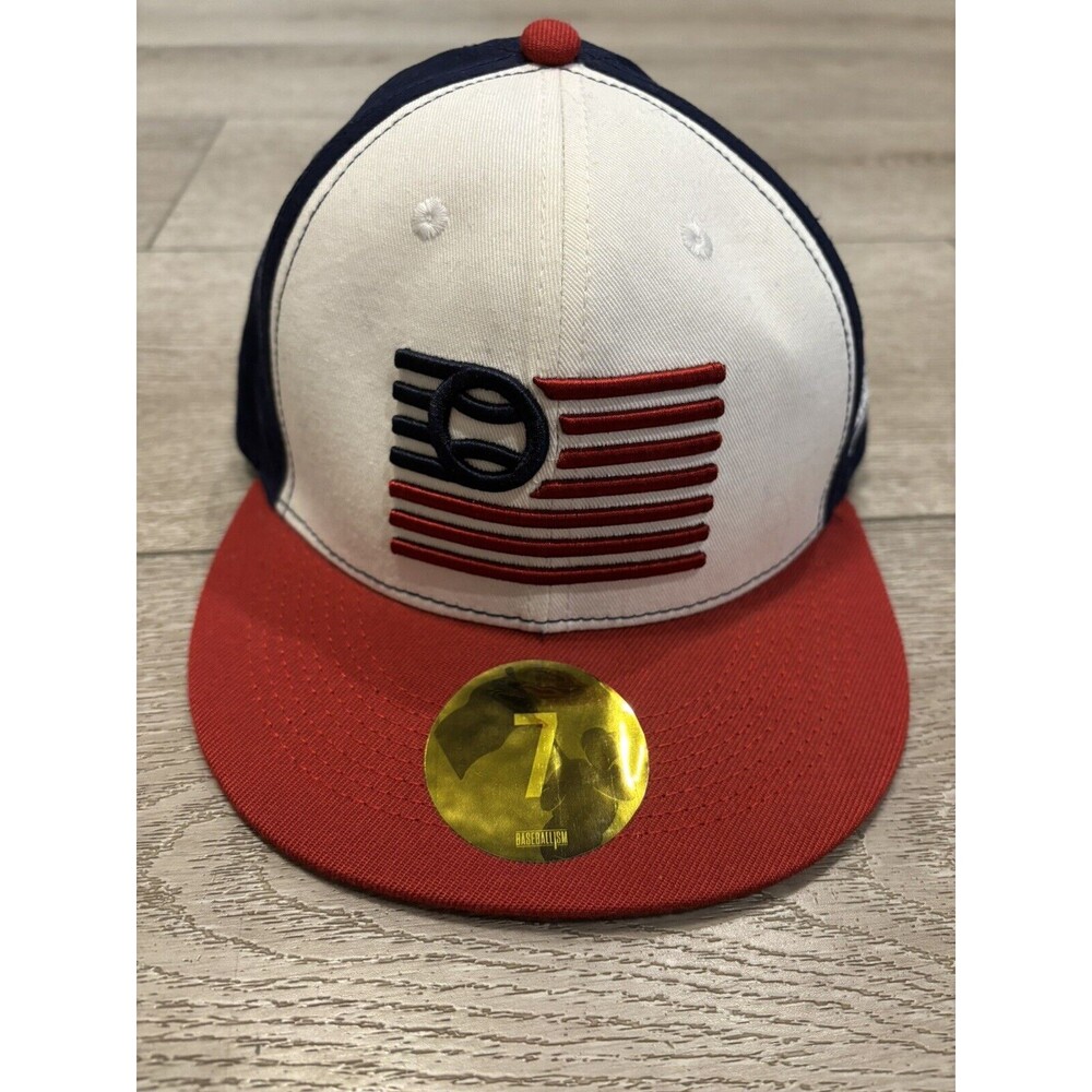 Baseballism Fitted Hat Cap Red White and Blue Country Class Mens Size 7 Baseball